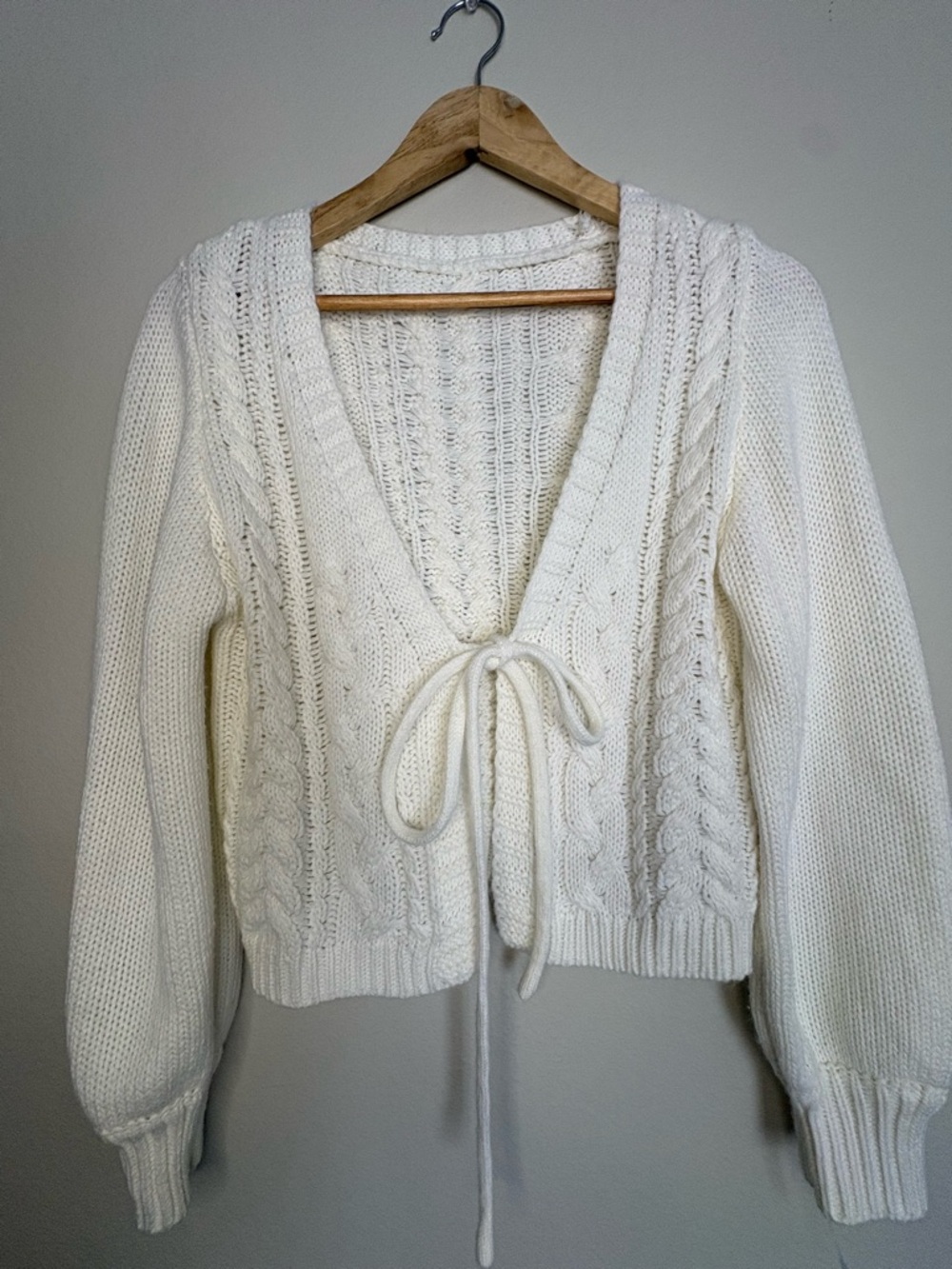 Cozy Cream Cable-Knit Tie-Front Sweater